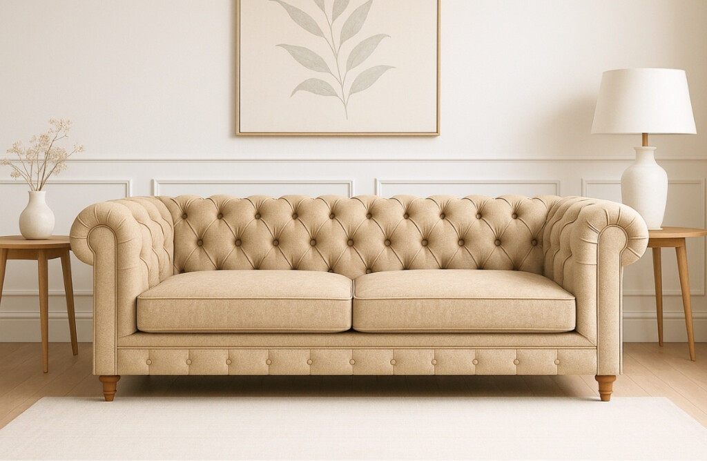 Sofá Chesterfield de 2 Cuerpos color Beige